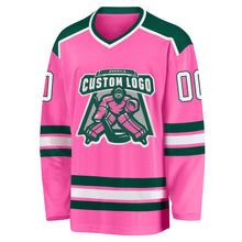 Load image into Gallery viewer, Custom Pink White-Green Hockey Jersey