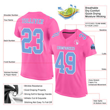 Load image into Gallery viewer, Custom Pink Light Blue-White Mesh Authentic Football Jersey