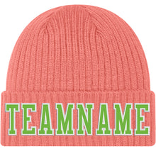 Load image into Gallery viewer, Custom Pink Neon Green-White Stitched Cuffed Knit Hat
