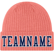 Load image into Gallery viewer, Custom Pink Navy-White Stitched Cuffed Knit Hat