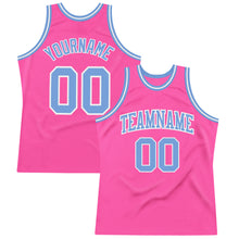 Load image into Gallery viewer, Custom Pink Light Blue-White Authentic Throwback Basketball Jersey