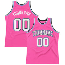Load image into Gallery viewer, Custom Pink White Black-Light Blue Authentic Throwback Basketball Jersey