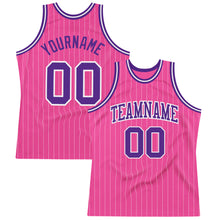 Load image into Gallery viewer, Custom Pink White Pinstripe Purple-White Authentic Basketball Jersey