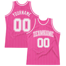 Load image into Gallery viewer, Custom Pink White Pinstripe White-Pink Authentic Basketball Jersey