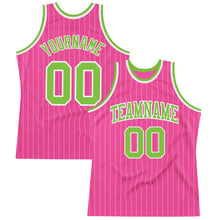 Load image into Gallery viewer, Custom Pink White Pinstripe Neon Green-White Authentic Basketball Jersey