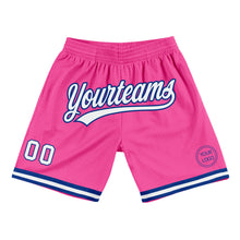 Load image into Gallery viewer, Custom Pink White-Royal Authentic Throwback Basketball Shorts