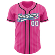 Load image into Gallery viewer, Custom Pink White Pinstripe Sky Blue Authentic Baseball Jersey