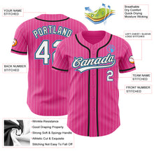 Load image into Gallery viewer, Custom Pink White Pinstripe Sky Blue Authentic Baseball Jersey