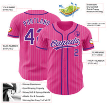 Load image into Gallery viewer, Custom Pink White Pinstripe Purple Authentic Baseball Jersey