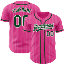 Load image into Gallery viewer, Custom Pink White Pinstripe Green Authentic Baseball Jersey