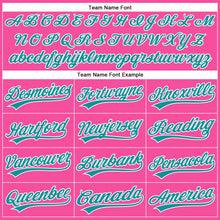 Load image into Gallery viewer, Custom Pink White Pinstripe Teal Authentic Baseball Jersey