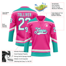 Load image into Gallery viewer, Custom Pink White-Aqua Hockey Lace Neck Jersey