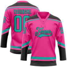 Load image into Gallery viewer, Custom Pink Aqua-Black Hockey Lace Neck Jersey