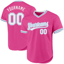 Load image into Gallery viewer, Custom Pink White-Light Blue Authentic Throwback Baseball Jersey