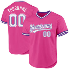 Load image into Gallery viewer, Custom Pink White-Purple Authentic Throwback Baseball Jersey
