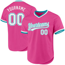 Load image into Gallery viewer, Custom Pink White-Teal Authentic Throwback Baseball Jersey