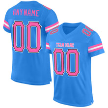 Load image into Gallery viewer, Custom Powder Blue Pink-Black Mesh Authentic Football Jersey