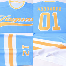 Load image into Gallery viewer, Custom Powder Blue Gold-White Hockey Jersey
