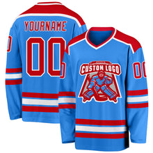 Load image into Gallery viewer, Custom Powder Blue Red-White Hockey Jersey