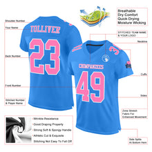 Load image into Gallery viewer, Custom Powder Blue Pink-White Mesh Authentic Football Jersey