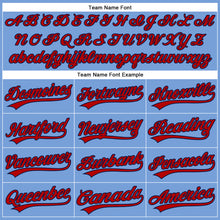 Load image into Gallery viewer, Custom Powder Blue Red Pinstripe Navy Authentic Baseball Jersey