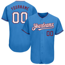 Load image into Gallery viewer, Custom Powder Blue White-Crimson Authentic Baseball Jersey