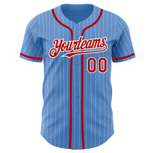 Load image into Gallery viewer, Custom Powder Blue White Pinstripe Red Authentic Baseball Jersey