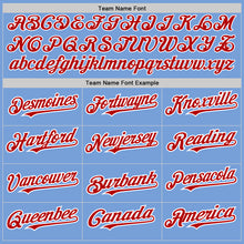 Load image into Gallery viewer, Custom Powder Blue White Pinstripe Red Authentic Baseball Jersey