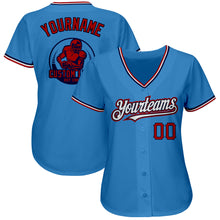 Load image into Gallery viewer, Custom Powder Blue Red-Navy Pinstripe Red Authentic Baseball Jersey