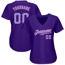 Load image into Gallery viewer, Custom Purple Light Blue-Pink Authentic Baseball Jersey