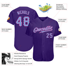 Load image into Gallery viewer, Custom Purple Light Blue-Pink Authentic Baseball Jersey