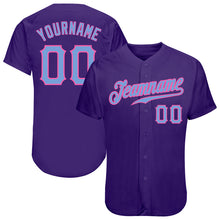 Load image into Gallery viewer, Custom Purple Light Blue-Pink Authentic Baseball Jersey