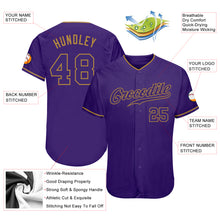 Load image into Gallery viewer, Custom Purple Purple-Old Gold Authentic Baseball Jersey
