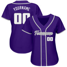 Load image into Gallery viewer, Custom Purple White-Gray Authentic Baseball Jersey