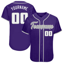 Load image into Gallery viewer, Custom Purple White-Gray Authentic Baseball Jersey