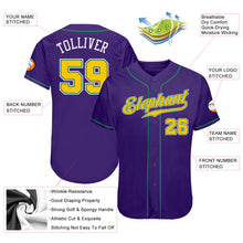 Load image into Gallery viewer, Custom Purple Gold-Kelly Green Authentic Baseball Jersey