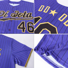 Load image into Gallery viewer, Custom Purple Black Pinstripe Black-Gold Authentic Baseball Jersey