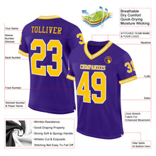 Load image into Gallery viewer, Custom Purple Gold-White Mesh Authentic Throwback Football Jersey