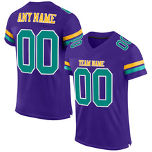 Load image into Gallery viewer, Custom Purple Aqua-Gold Mesh Authentic Football Jersey