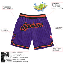 Load image into Gallery viewer, Custom Purple Black Pinstripe Black-Orange Authentic Basketball Shorts