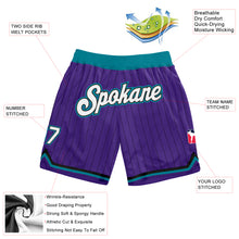Load image into Gallery viewer, Custom Purple Black Pinstripe White-Teal Authentic Basketball Shorts