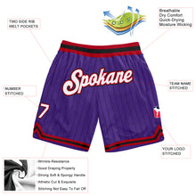 Load image into Gallery viewer, Custom Purple Black Pinstripe White-Red Authentic Basketball Shorts
