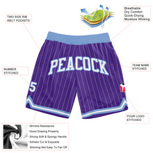 Load image into Gallery viewer, Custom Purple White Pinstripe White-Light Blue Authentic Basketball Shorts