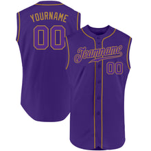 Load image into Gallery viewer, Custom Purple Purple-Old Gold Authentic Sleeveless Baseball Jersey