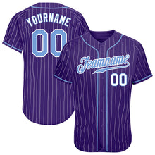 Load image into Gallery viewer, Custom Purple White Pinstripe Light Blue-White Authentic Baseball Jersey
