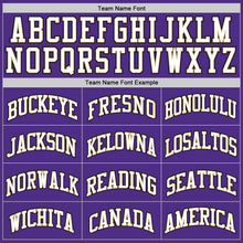 Load image into Gallery viewer, Custom Purple White-Old Gold Authentic Throwback Basketball Jersey