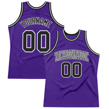 Load image into Gallery viewer, Custom Purple Black-White Authentic Throwback Basketball Jersey