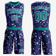 Load image into Gallery viewer, Custom Purple Aqua-White Music Festival Round Neck Sublimation Basketball Suit Jersey