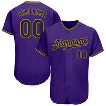 Load image into Gallery viewer, Custom Purple Black-Old Gold Authentic Baseball Jersey