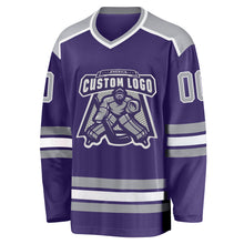 Load image into Gallery viewer, Custom Purple Gray-White Hockey Jersey